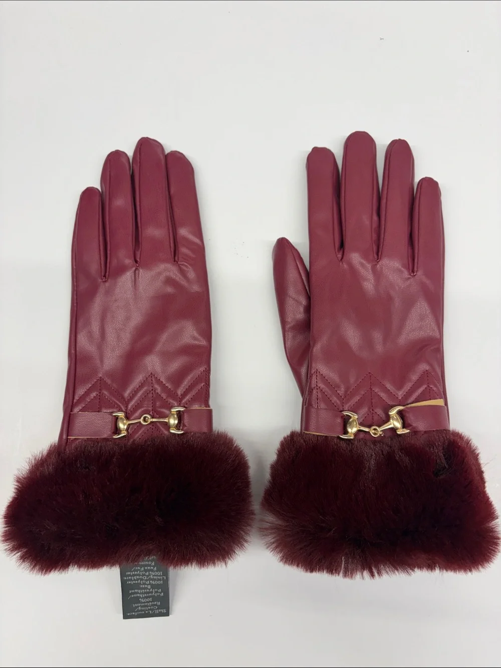Vince Camuto Women's Quilted Faux Leather Gloves with Faux Fur Trim Size Large